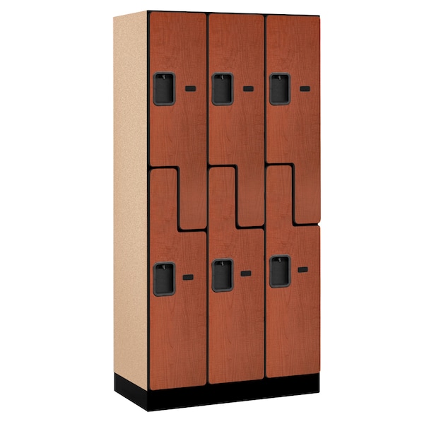 Wardrobe Z Locker, 36" W, 18" D, 76" H, (3) Wide, (6) Openings, Cherry